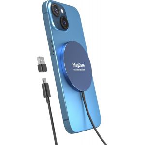 Thef-Chargeur Sans Fil Magnétique 2-En-1 Avec Magsafe - Design Ultra-Fin En Alliage D'aluminium - Chargeur Rapide Compatible Pour Iphone 16/15/14/13/12 Et Airpods 4/3/2/Pro-Bleu Océan - Neuf