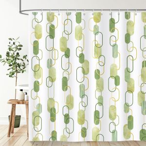 TIANYI-Rideau de Douche Géométrique Vert Sauge, Rideau de Bain Design Minimaliste Moderne 180x180cm, Tissu Imperméable Résistant Moisissures avec 12 Crochets - Neuf
