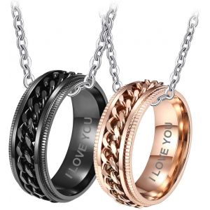 Kal-Pendentif Couple Personnalisable, Collier Pesonnalis&eacute; Cadeau Couple Amoureux Collier Amiti&eacute; Acier Inoxydable 50cm/60cm - Neuf