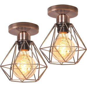 2 Packs Plafonniers Luminaires E27 Vintage Lustre Suspension Industriel Plafond Abat-Jour M&eacute;tal Cage &Oslash;160mm &Eacute;clairage De Plafond Pour Cuisine Chambre S&eacute;jour - Neuf
