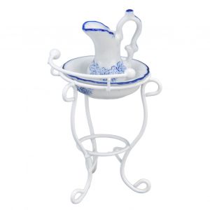 Support De Lavabo Pour Maison De Poupee 1:12, Bouilloire Et Lavabo, Accessoires De Salle De Bain Realistes Et Exquis Pour Maison De Poupee - Neuf