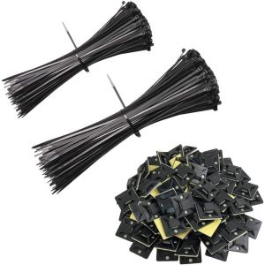 Checarzhn--No1-Lot De 300 Colliers Et Attaches De Câble Ultra-Forts De 0,2 Cm De Large, De 100 X 20,3 Cm, De Colliers De Câble De 100 X 30,5 Cm Et De 100 Supports De Serre-Câbles De Base - Neuf