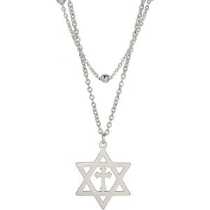 Kal-Collier Étoile De David Pour Femme En Acier Inoxydable Avec Pendentif Hexagonal Juif Classique Avec Pendentif Croix Isael Jewelry Amulette Religieus - Neuf