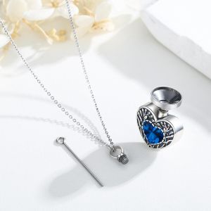 Collier Urne En Forme De Coeur En Argent 925 Avec Saphir De Septembre,Bijoux De Pierres De Naissance Pour Femmes - Neuf