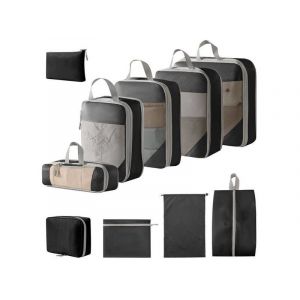 Lot de 10 cubes de rangement pour voyage - Organiseur de bagages noir - Diff&eacute;rentes tailles pour v&ecirc;tements et accessoires - Neuf