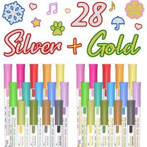 28 Pack Feutres Paillettes, Cadeau Fille 4-12 Ans, Stylo Paillette Marqueur Magique (14 Argent&eacute;s+14 Dor&eacute;s) Pour Dessin Scrapbooking Carte Cadeau, Cadeau Noel Enfant, Loisirs Cr&eacute;atifs Fille - Neuf