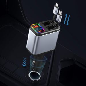 Ytfhg-Chargeur Voiture Retractable,Chargeur Allume Cigare Usb Rapide 147w Adaptateur Prise Allume Cigare Pd&qc3.0 Chargeur Voiture 12v/24v Câble Rétractable Et Affichage De La Tension Pour Macbook, I - Neuf
