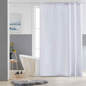 TIANYI-Petit Rideau de Douche Blanc Anti Moisissure Tissu en Polyester Imperméable Rideaux de Douche Textile Lavable pour Baignoire ou la Salle de Bain 10 Crochets de Rideau Douche-150x200cm. - Neuf