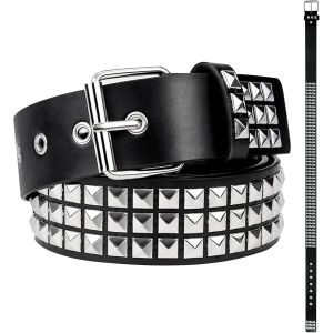 Cauc-Ceinture Punk Clout&eacute;e Pour Homme Et Femme, 115 Cm Ceinture En Cuir Synth&eacute;tique Noir Avec Double ?illet Et Boucle M&eacute;tallique, Style Rock Gothique Y2k Accessoire Mode Pour Jeans Et Robes - Neuf