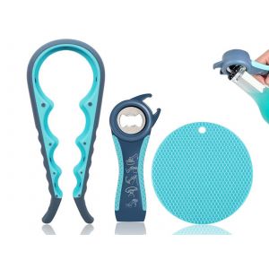 Ensemble De 3 Ouvre-Bocaux Et Ouvre-Bouteilles Avec Coussinet Antid&eacute;rapant Pour Les Mains Faibles - Neuf