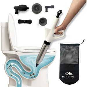 D&eacute;boucheur &agrave; Air Comprim&eacute; pour WC, &Eacute;vier, Lavabo - 4 Embouts Inclus, Alternative Furet & Ventouse. - Neuf