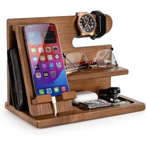 acdsgd-Station d'accueil pour t&eacute;l&eacute;phone en bois pour homme, organisateur de bureau ou de chevet, cadeau d'anniversaire pour hommes, papa, id&eacute;e d'anniversaire de femme - porte-cl&eacute;s, support - Neuf