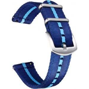 Bracelet De Montre À Dégagement Rapide En Nylon Toile Pour Homme Femme - 20 Mm - Bleu Marine/Cyan - Neuf