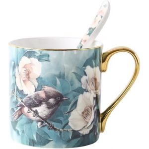 Eryi-Ybk Tech Tasse À Thé En Porcelaine Anglaise Pour La Maison, La Cuisine, Le Bureau U2013 Motifs Oiseaux (Turquoise/Vert) - Neuf
