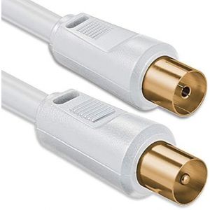 Câble d'antenne 10 mètres 2x blindé plaqué or, fiche coaxiale > prise coaxiale (entièrement blindée) coaxiale blanc St-Ku or 85db - Neuf