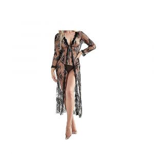 Lingerie Pour Femmes Plus La Taille Longue Dentelle Kimono Robe Chemise De Nuit Ensemble Maille Chemise Couvertures (Noir,S) - Neuf