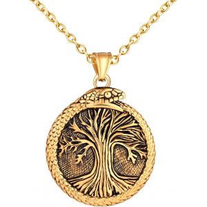 Kal-Collier M&eacute;daillon En Acier Inoxydable Pour Hommes Pendentif Arbre De Vie Vintage Colliers Avec Serpent Hip Hop Bijoux Fantaisie Adolescents D&eacute;coration - Neuf