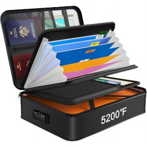 Organisateur De Documents, Bo&icirc;te Ignifuge Avec Serrure & Poign&eacute;e, Sac Ignifuge, Pochette Ignifuge Et Etanche, Valise Porte Documents Pour Fichiers Et Passeport(Noir, 38x28x11cm) - Neuf