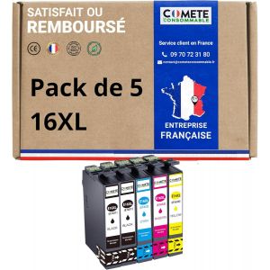 Marque française - 16XL - 5 Cartouches d'encre Compatibles avec Epson 16 XL Stylo Plume - pour Cartouche Epson Workforce WF 2510 WF 2010 2520 2530 2540 (2 Noir et 3 Couleur) - Neuf
