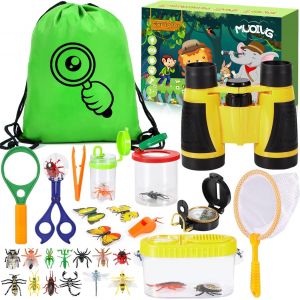 27 Pièces Ensemble Explorateur Extérieur Jouets,Kit Exploration,Jumelles Aventurier pour Enfants avec Pince à épiler Attrape-Insectes Boussole Loupe - Neuf