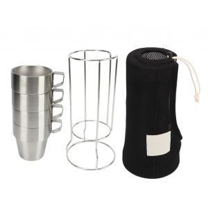 Lot De 4 Gobelets De Camping A Double Couche En Acier Inoxydable De Qualite Alimentaire, Gobelets A Cafe Empilables Pour Pique-Nique, Argent - Neuf