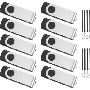 TIANYI-Cle USB 2 Go Lot de 10, Clé USB 2.0 Clef USB 2Go Pivotant Stockage Disque avec 10 Cordes (10 Noir, 2GB) - Neuf