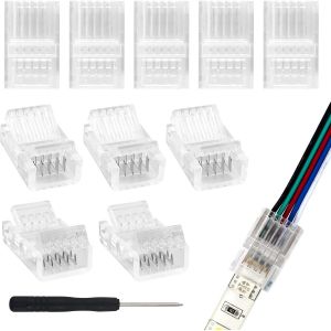 10-Pack Connecteur De Bande Led Rgbw 5 Broches 10mm Pour Bande Led Smd 5050/3528 Rgbw Non &Eacute;tanche Et &Eacute;tanche En Silicone - Neuf