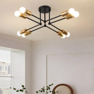 Subzonal-Plafonnier Vintage Noir 8 Branches, Lustre Sputnik Lampe De Plafond E27 Industriel R&eacute;tro En M&eacute;tal Pour Salon, Salle &Agrave; Manger, Chambre &Agrave; Coucher Et Couloir - Neuf