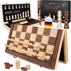 Échiquier En Bois,Échecs 2 En 1,Portable,Échiquier Pliable,Échecs Pour Les Activités Familiales De Fête,D'échecs De Voyage,Jeu D'échecs Pour Enfants(39x39cm) - Neuf