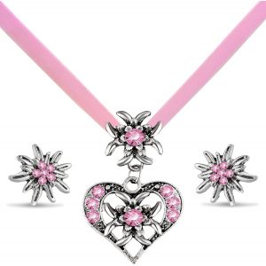3 Pièces Ensemble Bijoux De Costume Traditionnel Pour Femmes,Bijoux De Dirndl Bavarois,Collier Traditionnel,Boucles D'oreilles Collier Avec Strass Edelweiss,Pour Accessoires De L'oktoberfest - Neuf