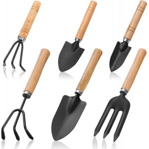 ChenQuanSarl-Lot De 6 Mini Outils De Jardin Avec Poignée En Bois Et Fer - Avec Poignée En Bois - Mini Pelle À Main - Râteau - Kit De Jardinage - Petit Outil De Jardin - Neuf