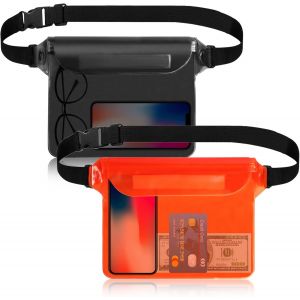 KALANKA-2PCS Pochette Étanche à Ceinture Certifiée IPX8 Sangle Ajustable 3 Zipper Plastique Housse à Ceinture/Etui Imperméable/Sac pour Nautique,Pêche,Kayak,Baignade,Protection Téléphone/Argents/Cart - Neuf