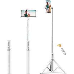 Cai-Perche À Selfie 157cm-Trépied En Aluminium Extensible Avec Télécommande Bluetooth Rechargeable-Compatible Avec Iphone,Samsung Et Android-Parfait Pour Vidéos Et Photos (Blanc) - Neuf