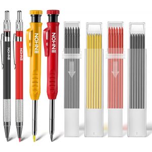Ensemble de 4 crayons m&eacute;caniques 2.0 mm et 2.8 mm avec 40 mines, taille-crayon int&eacute;gr&eacute;, outils de marquage pour bois, m&eacute;tal, verre et surfaces sombres, portables avec clip, en rouge, noir et jaune - Neuf