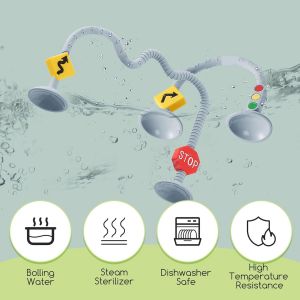 Baby Sensory Activity Cube with Suction Cup-Safe Silicone Abacus for High Chair with Montessori Wood Ring (Blue) - Neuf