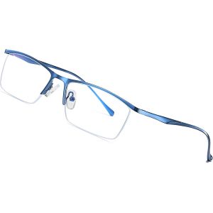 Lunettes D'ordinateur Pour Homme - Filtre De Lumière Bleue - Sans Correction - Anti-Uv - Anti-Fatigue - Demi-Cadre - Rectangulaire - Montures De Lunettes + Étui À Lunettes, Bleu, Large - Neuf