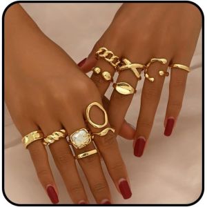 Kahfl-12 Pi&egrave;ces Bagues En Or Pour Femme Vintage Bagues Or Ouverte Grosses Bague Empilables Phalange Pouce Ensemble De Bague D&ocirc;me &Eacute;pais Pour Fille Femmes Minimaliste - Neuf