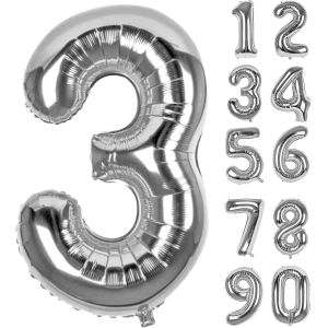 Ballons Anniversaire 3 Ans Argent&eacute;, Geant Ballon Chiffre Helium Ballon Vole Gonflable Num&eacute;ro Decoration Aluminium Pour Fille Garcon Enfant D&eacute;corations De F&ecirc;tes D'Anniversaires - Neuf