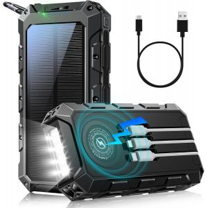 Banque D'Alimentation Solaire &Eacute;tanche Avec 3 C&acirc;bles,Lampe De Poche,Batterie Externe Qc22.5 Et Usb C Pd 20 W Pour Tablettes,T&eacute;l&eacute;phones Portables,Escalade,Camping,Voyage En Plein Air - Neuf