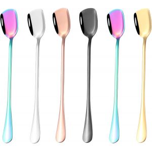 Kalanka-6 Pi&egrave;ces Ensemble De Cuill&egrave;res &Agrave; Latte Macchiato Color&eacute;es, 18.9 Cm Cuill&egrave;res Longue Couleur &Agrave; Caf&eacute; En Acier Inoxydable, Cuill&egrave;re Longue Color&eacute; Cuill&egrave;re R&eacute;utilisable Pour Cocktails Desserts Ca - Neuf