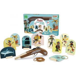 JGD-- Pistolet &agrave; Elastiques Pirates - Jeux d'Adresse - Jouets en Bois - Tir aux Elastiques - Jeu en Famille - Cibles - D&eacute;veloppement de la Coordination ?il-Main - &agrave; Partir de 3 Ans - Neuf