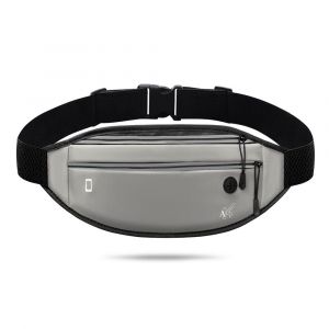 Sac banane pour homme et femme, imperméable et réfléchissant, avec prise casque, ceinture de course pour smartphone avec sangle élastique réglable, gris - Neuf
