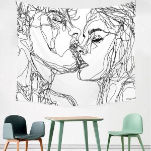Tapisserie Murale « The Kissing Lover », Motif Squelette Humain Noir Et Blanc Avec Couronne De Roses, Décoration D'intérieur (1) - Neuf
