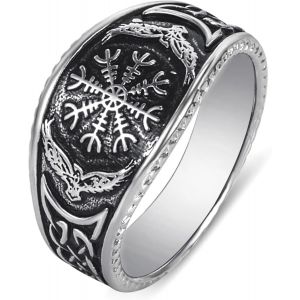 Eryi-Bague Végévisir, Bague Boussole Pirate Pour Homme, Bague Rune Heaume Crainte Bague Symbole Viking Valknut Odin, Bague N?ud Celtique Classique Bague Nordique Faucon Aigle Corbeau - Neuf