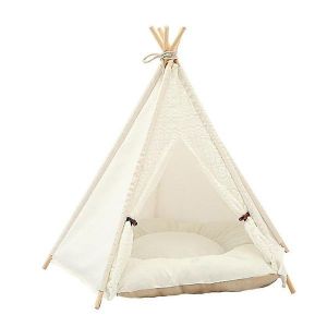 Lit Triangulaire Confortable Pour Animaux De Compagnie &iquest; Niche &Eacute;l&eacute;gante Pour Chat Et Chien, Design Pliable Et Portable, Toile De Coton Durable Et Cadre En Pin, Blanc &Eacute;l&eacute;gant - Neuf