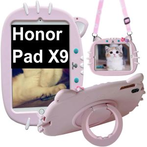 Étui Pour Enfants Pour Tablette Honor Pad X9 11,5"" 2023 - Résistant Aux Chocs - Pivotant À 360 Degrés - Avec Bandoulière - Pour Honor Pad X9, Chat - Neuf