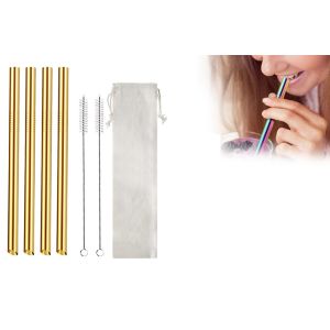 Lot De 7 Pailles R&eacute;utilisables En Acier Inoxydable Pour Bubble Tea, Milkshakes Et Autres Boissons, Avec Goupillons De Nettoyage Et Pochette De Transport. - Neuf