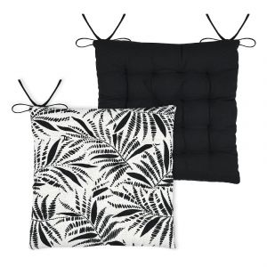 Galette De Chaise Carr&eacute;e Feuillage Tropical En Coton - Neuf