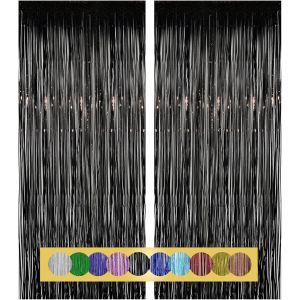 2 Pièces 1x2,5 M Rideau Métallique De Frange Noirs,Décoration En Feuille De Paillettes Pour Le Nouvel An,Anniversaire,Fête De Mariage|Frange Pour La Décoration - Neuf