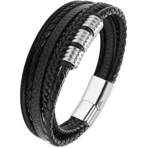 Kalanka-Bracelet Cuir Homme, Bracelet Perle Homme, Noir Bleu Marron Bracelets Pour Hommes, Avec Boîte Cadeau - Neuf